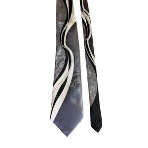 Vintage Hansom Mens Necktie Black White Swirl Pattern Abstract Dad Gift Corpcore